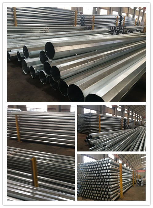 17M AWS D1.1 Galvanized Steel Pole / Steel Transmission Poles ISO Certification 2