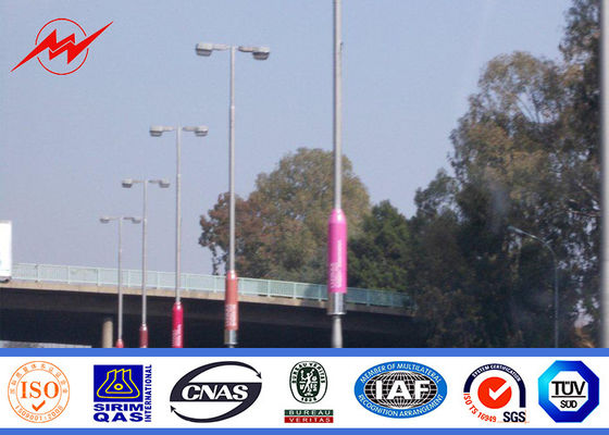 12m Double Arm Powder Painting Galvanized Steel Pole Q326 Material For Road Lighting