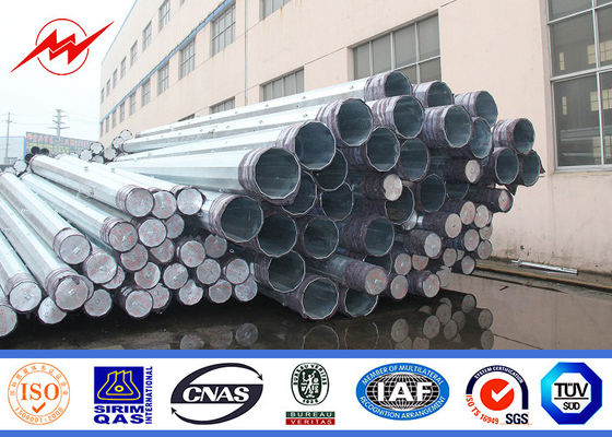 Round 15m Distribution Line Galvanised Steel Poles With Angle Steel Cross Arm