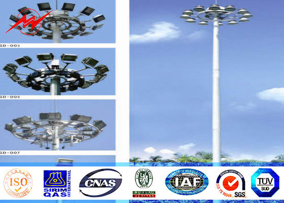 40M Gr65 Steel Tubular Pole / High Mast Light Pole Square Light Bracket For Football Stadium