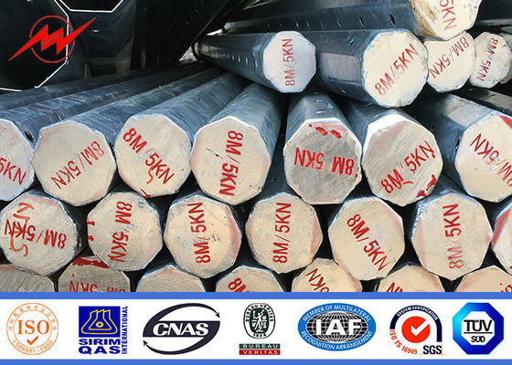 8m 16m Châu Phi Cực bên ngoài Đường dây điện Cực thép với cường độ năng suất nhỏ nhất 500Mpa