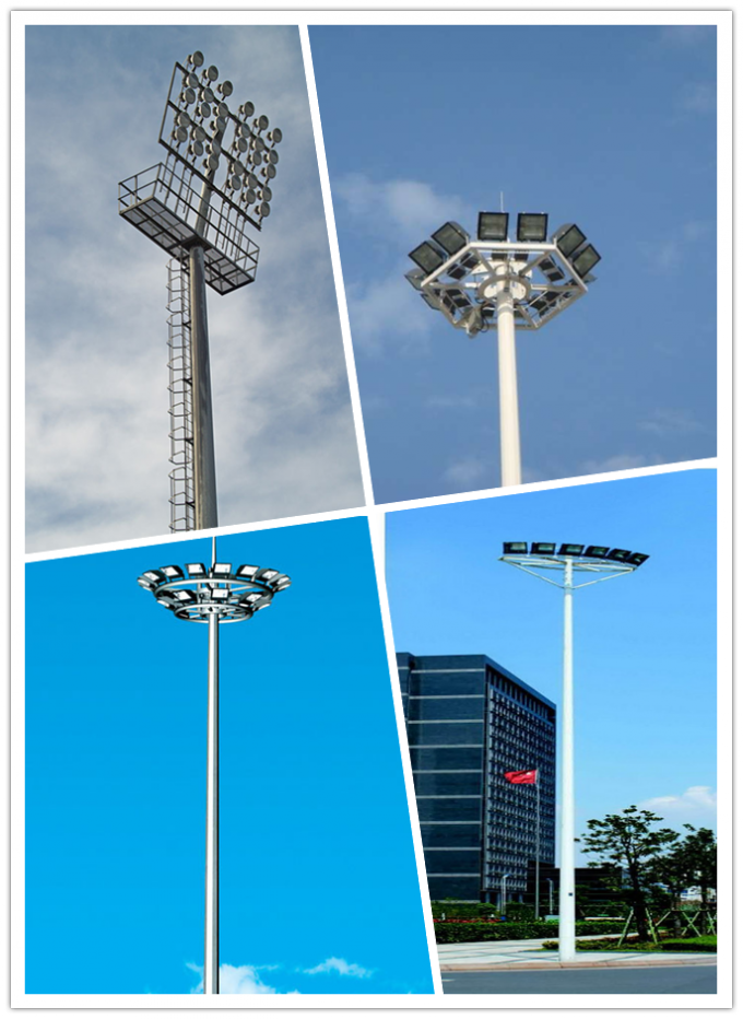 Q345 Octagonal Stadium Light High Mast Tower 10 200W HPS Lights With Raising System 0