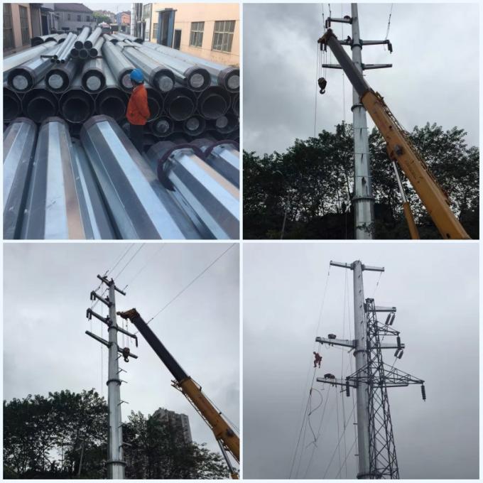 Polygonal 80ft 69kv Metal Steel Electricity Substations Steel Utility Pole With Mast Galvanized Structure